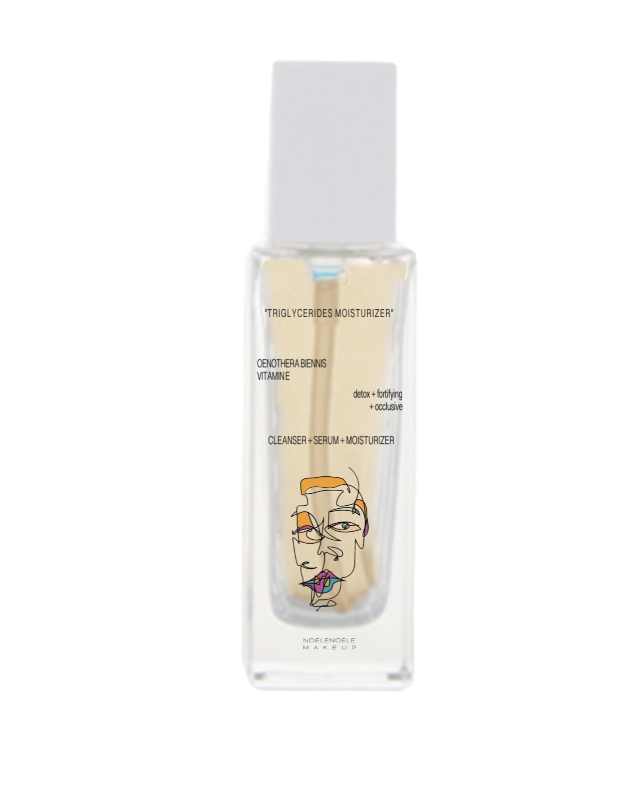 Skincare bottle with a cartoon character on a white background